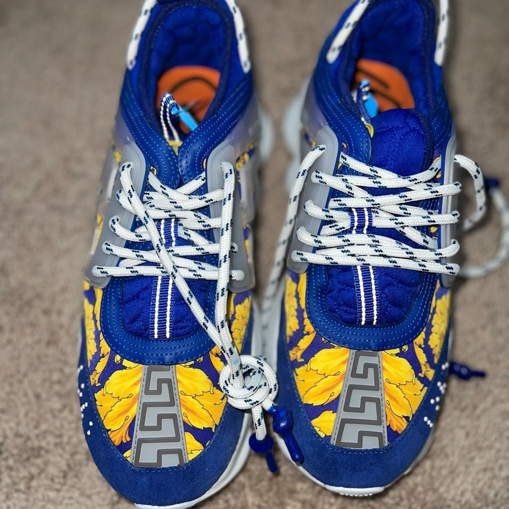 Versace Blue and Yellow Sneakers with Modern Design